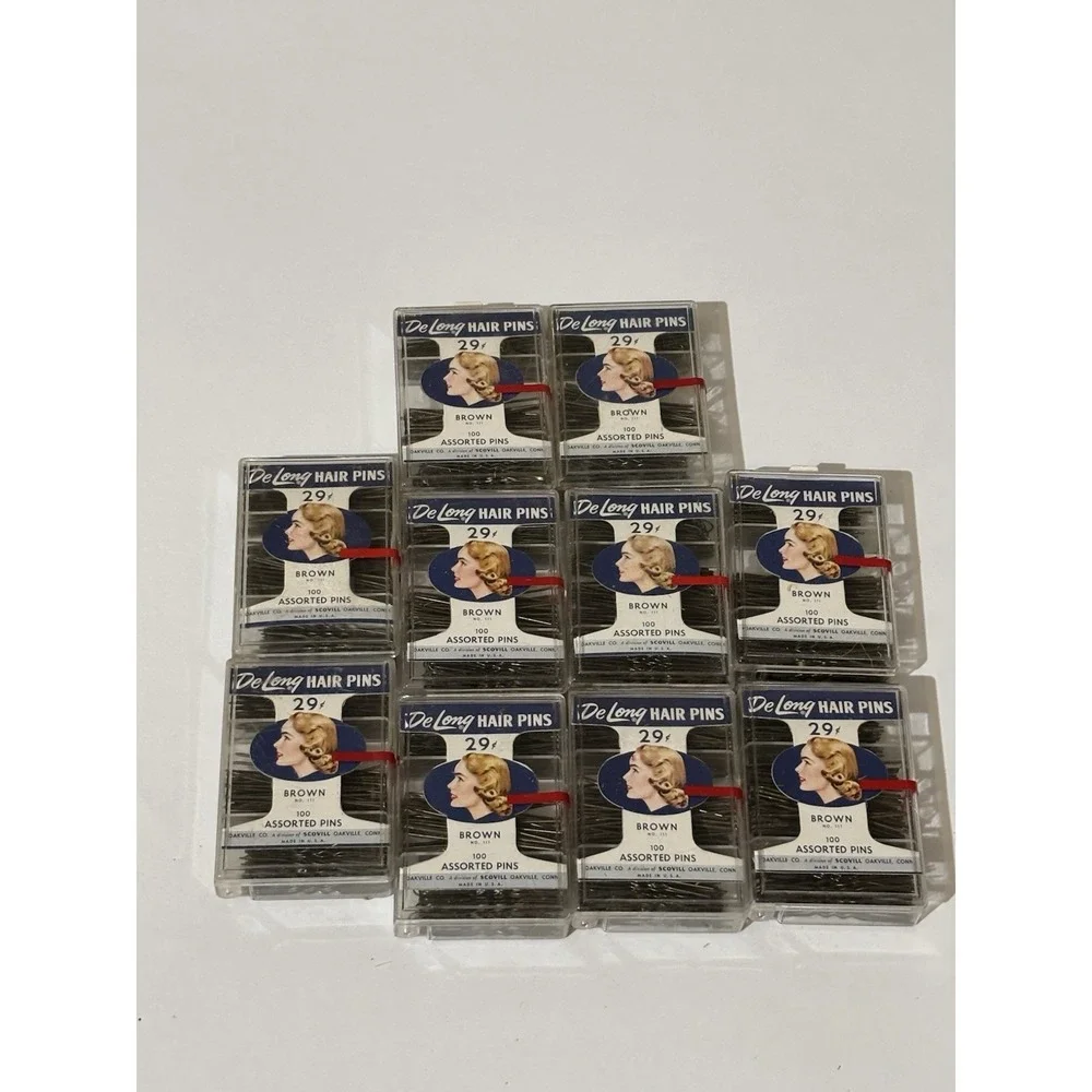 10 Box VINTAGE DELONG Brown HAIR PINS NO 111 100 Units Each Box NOS